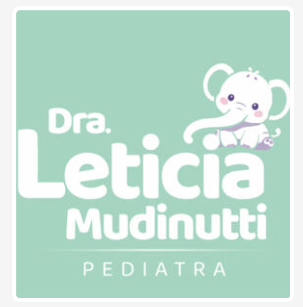 Logotipo da Dra. Letícia Mudinutti, pediatra, com um elefantinho